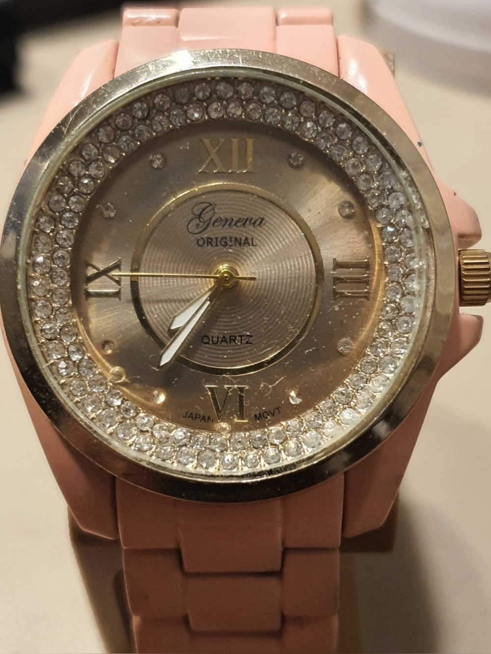 🦋10/$20🦋 Geneva Original Goldtone/Pink Rhinestone Stainless Steel Women's Watch